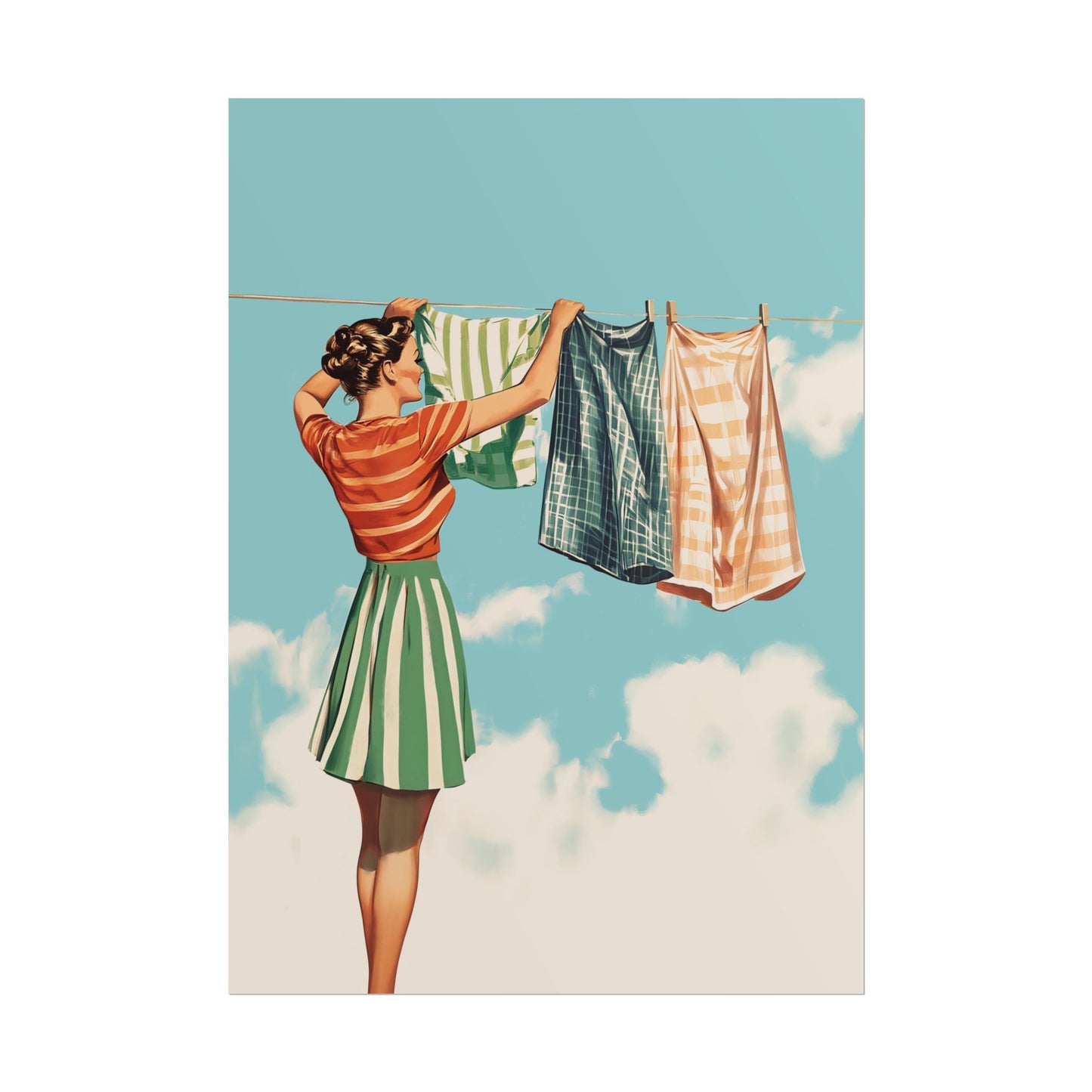 Retro Laundry Poster Blue Watercolour Large Poster for Laundry Wall Art Retro Housewife Art Print Laundry Day Poster Utility Room Decor Dressing Room Art Loads of Fun Closet Art Print Hanging Clothes