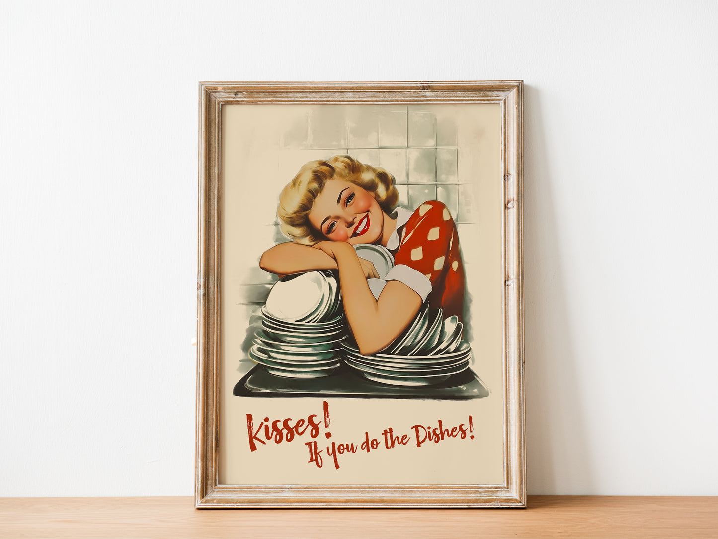 Kisses if you Do the Dishes Poster Kitchen Wall Art Funny Print Retro Housewife Art Print Kitchen Nook Decor Break Room Art Print Vintage Funny Gift For Chefs