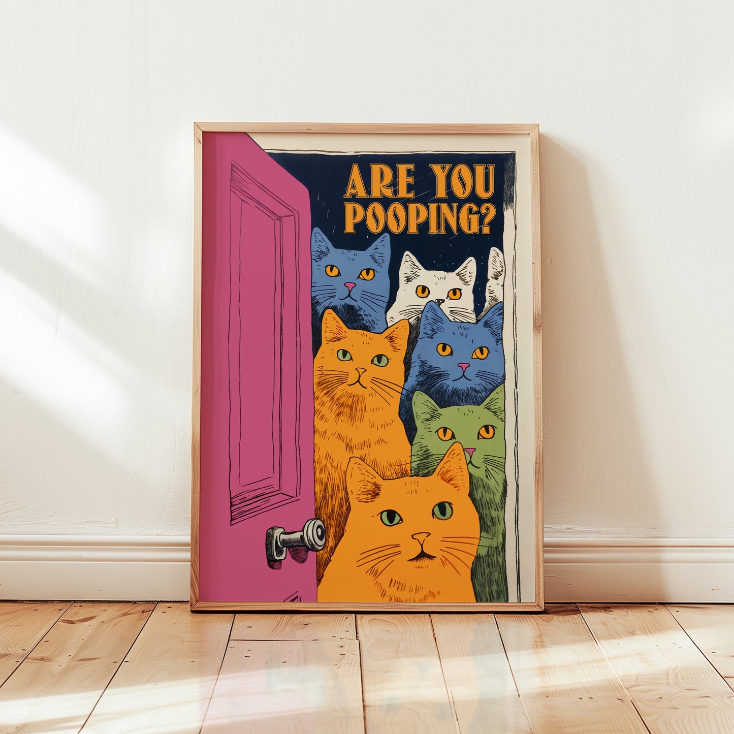 Are You Pooping? Funny Cat Bathroom Poster Colorful Toilet Wall Art