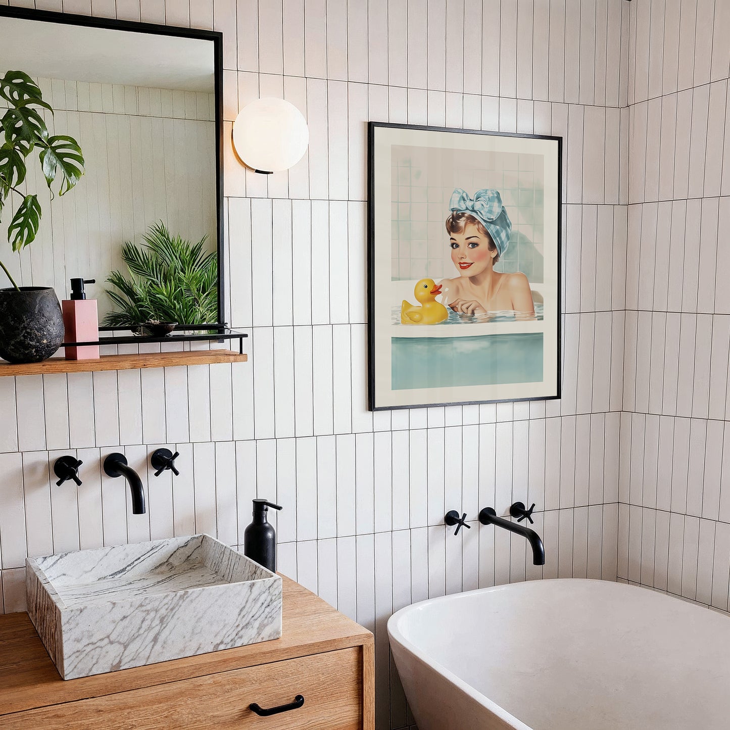 Retro Housewife in a Tub Pin Up Bathroom Poster