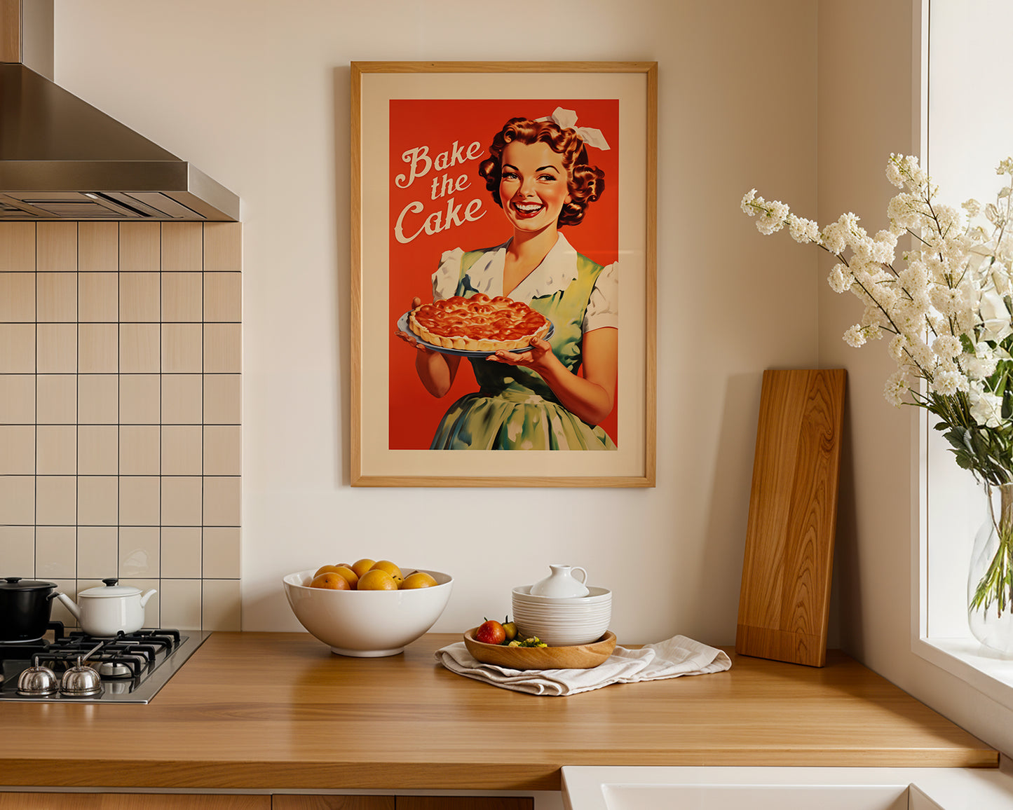 Bake the Cake Print Funny Kitchen Wall Art Retro Housewife Art Cooking Print Real Housewife Gift for Friend Baker Baking Art Vintage Kitchen Nook Decor Retro Kitchen Poster