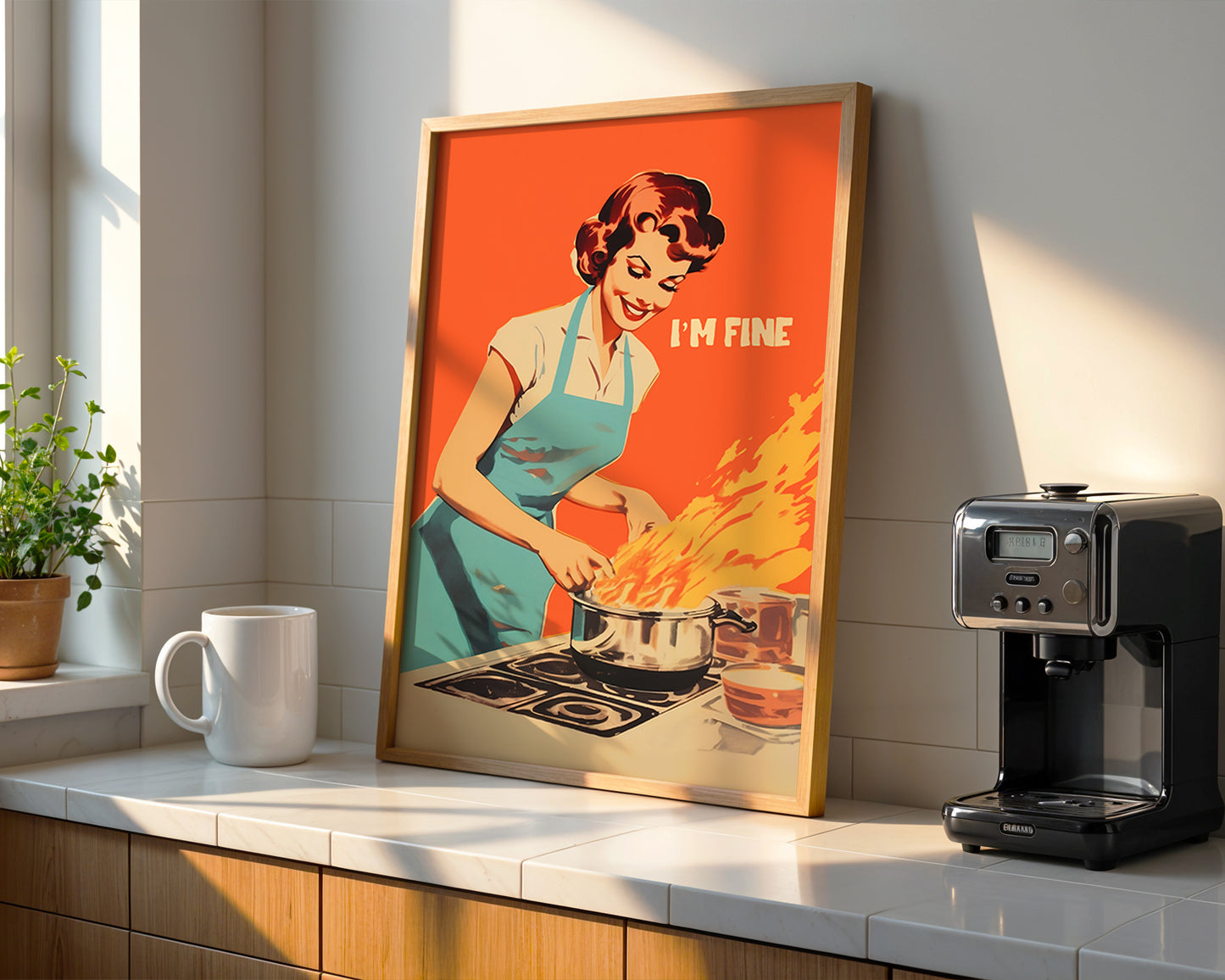 Retro Kitchen Poster Funny 50s 60s Poster Retro Cooking Print Kitchen Wall Art Happy Housewife Poster I'm Fine Print Retro Kitchen Art Chef Art print