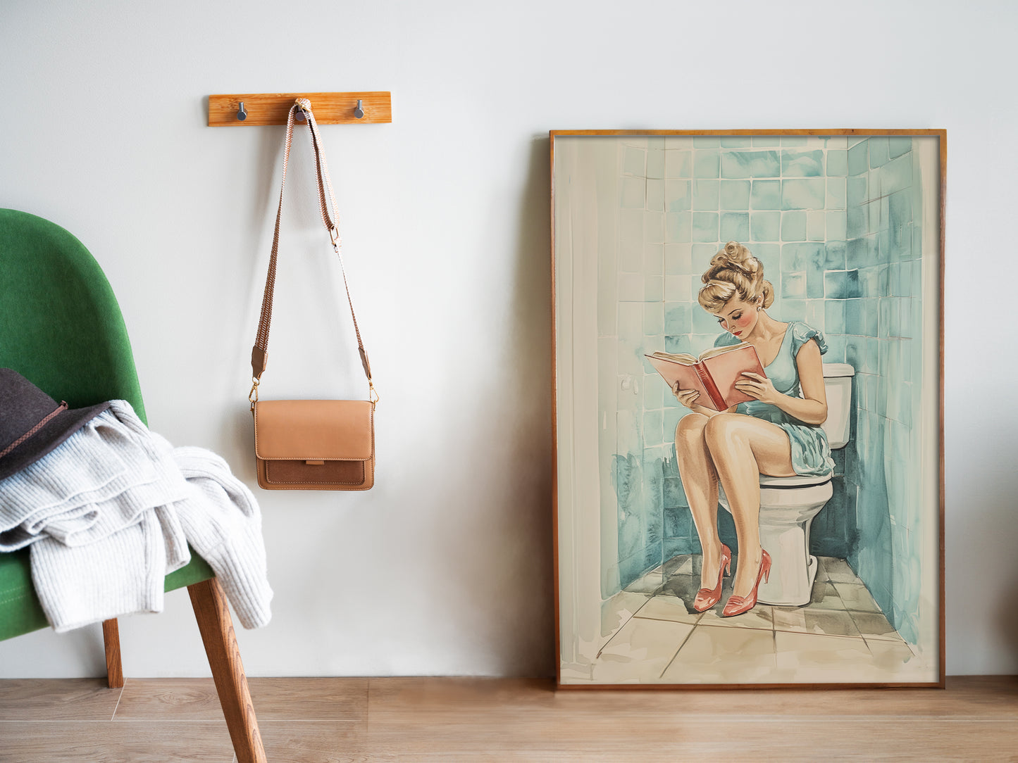 Funny Housewife Reading on a Toilet Poster Funny Toilet Poster Bathroom Wall Art Pooping Art Print Restroom Wall Art Guest Bathroom Decor Above Toilet Poster Large Vintage Bathroom Poster Watercolor