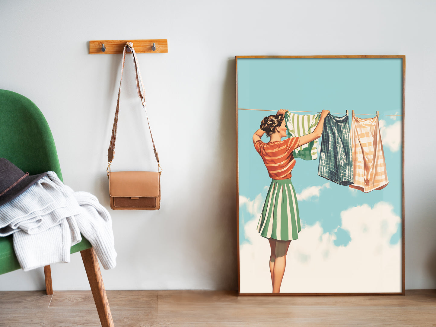 Retro Laundry Poster Blue Watercolour Large Poster for Laundry Wall Art Retro Housewife Art Print Laundry Day Poster Utility Room Decor Dressing Room Art Loads of Fun Closet Art Print Hanging Clothes