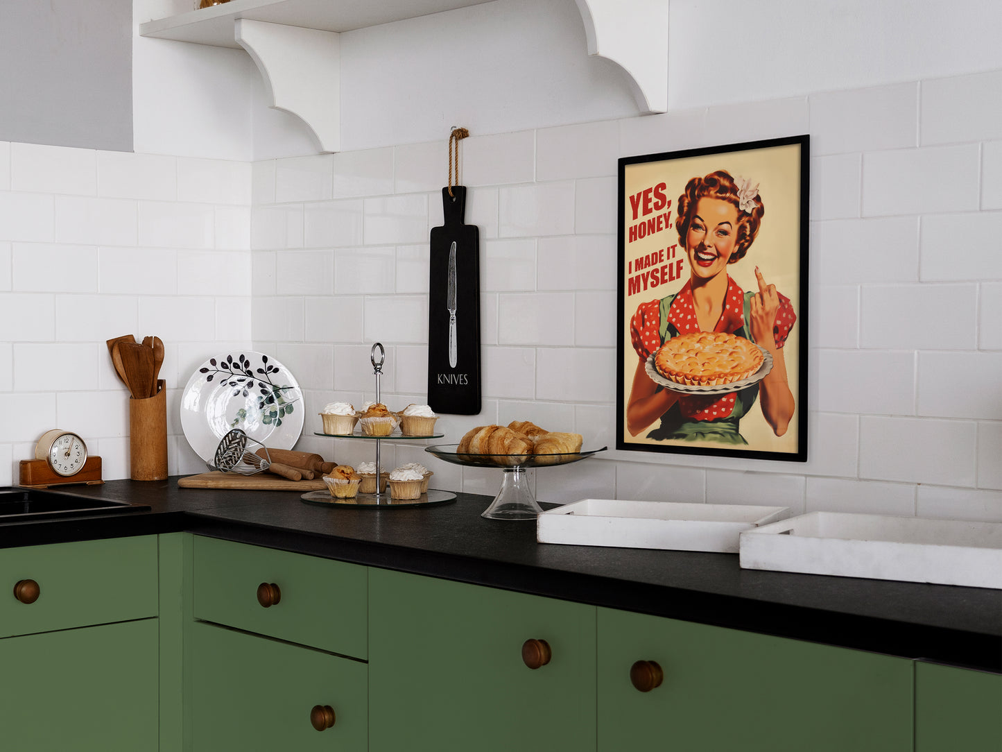 Retro Kitchen Art Housewife Poster Made it Myself Poster Print For Kitchen 50s 60s Kitchen Wall Art Hostess Gift for Chief Retro Housewife