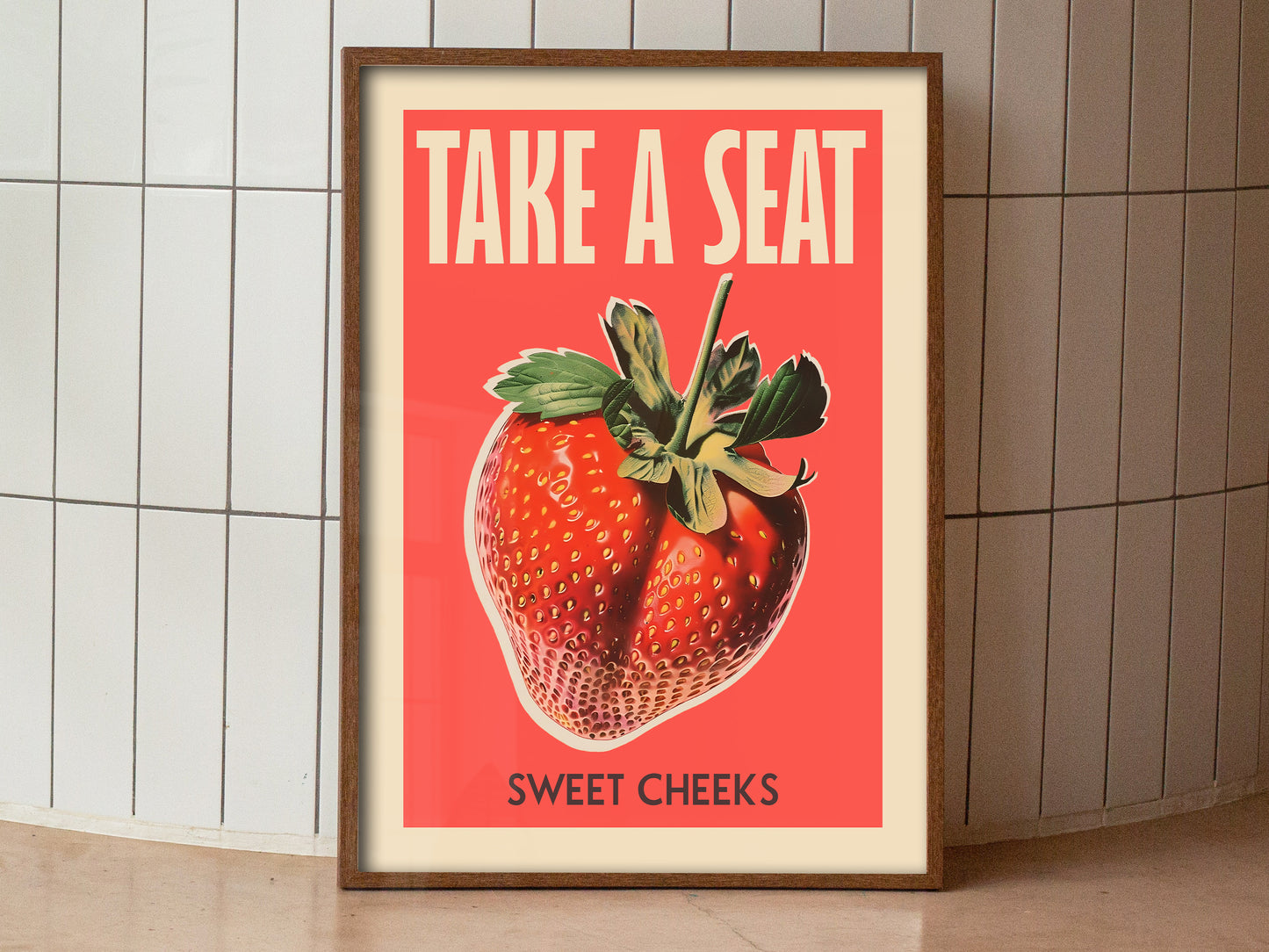 Take a Seat Sweet Cheeks Poster Bathroom Wall Art above Toilet Art Print Retro Strawberry Art Print Nice Bum Art Funny Toilet Poster