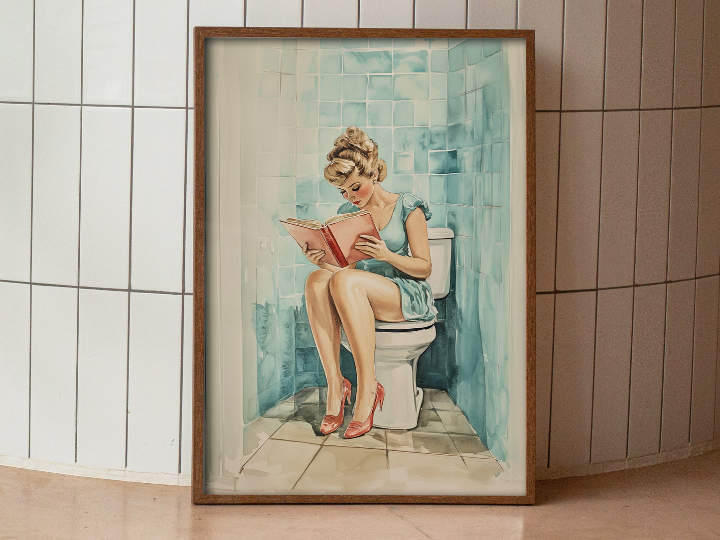 Funny Housewife Reading on a Toilet Poster Funny Toilet Poster Bathroom Wall Art Pooping Art Print Restroom Wall Art Guest Bathroom Decor Above Toilet Poster Large Vintage Bathroom Poster Watercolor