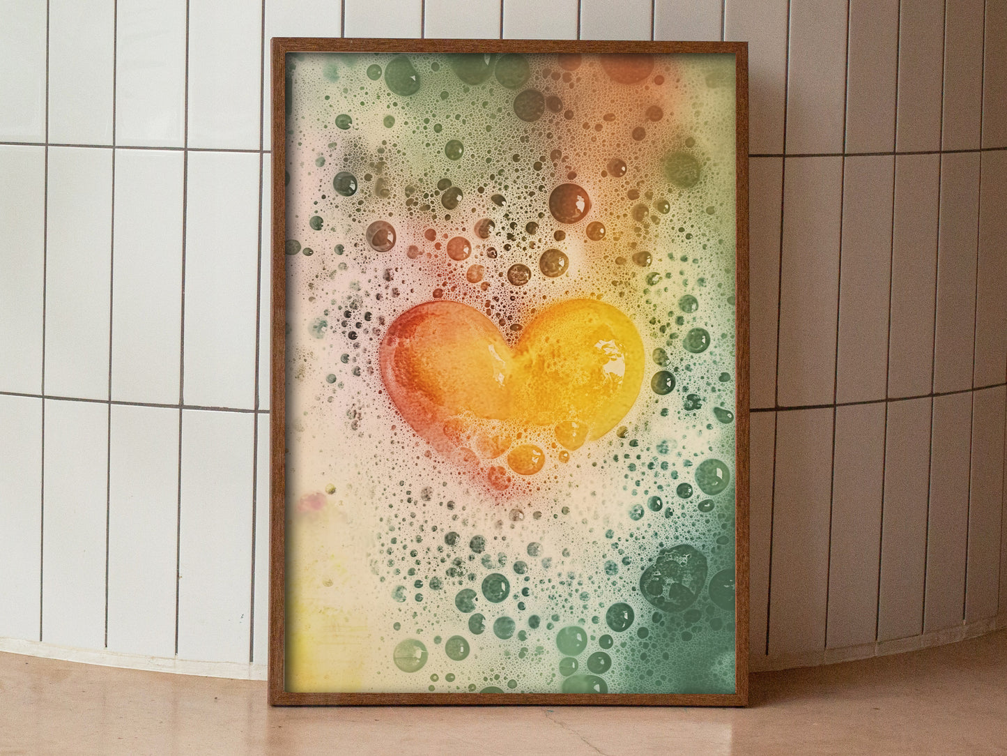Yellow Heart in a tub Poster Retro Bathroom Wall Art Guest Bathroom Wall Decor Bubble Bath Print Get Naked Wall Art Love Art Print Heart Poster Vintage Shower room Poster Colorful Art for a new apartment