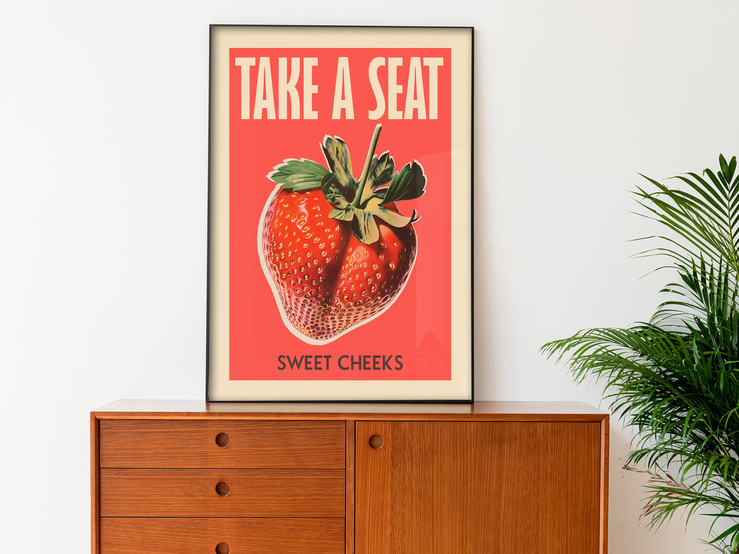 Take a Seat Sweet Cheeks Poster Bathroom Wall Art above Toilet Art Print Retro Strawberry Art Print Nice Bum Art Funny Toilet Poster