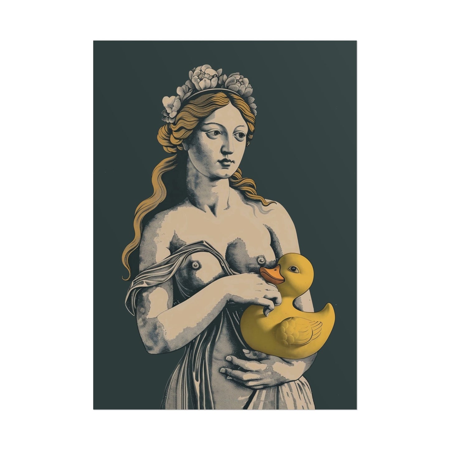Venus Poster Yellow Rubber Duck Print Funny Poster for Bathroom Wall Art Funny Toilet Vintage Wall Art Retro Bathroom Eclectic Mythical Art Classic Bathroom Decor Above Toilet Art
