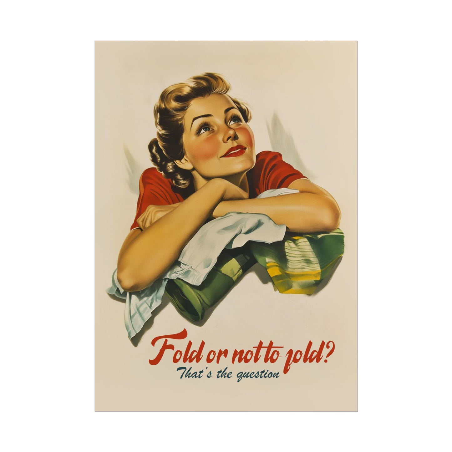 Retro Laundry Wall Art Fold or not to fold that's the question poster Funny Laundry Day Art Print Vintage Utility Room Decor Closet Art Print Happy Housewife Art Midcentury Poster 