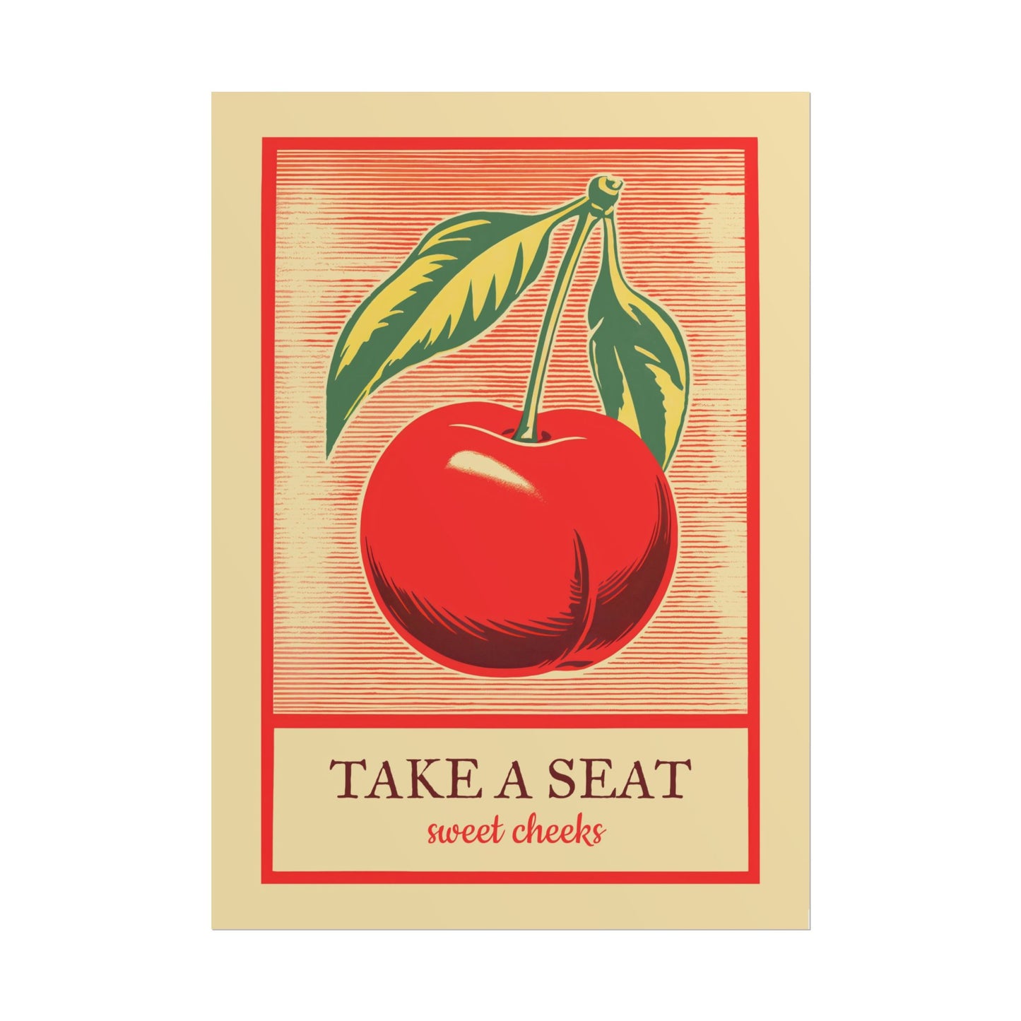 Take a Seat Sweet Cheeks Poster Funny Toilet Art Retro Bathroom Wall Art Cherry Wall Decor Fun Vintage Print Nice Bum Wall Art Vintage vibe Poster from AnnoyingSeagull