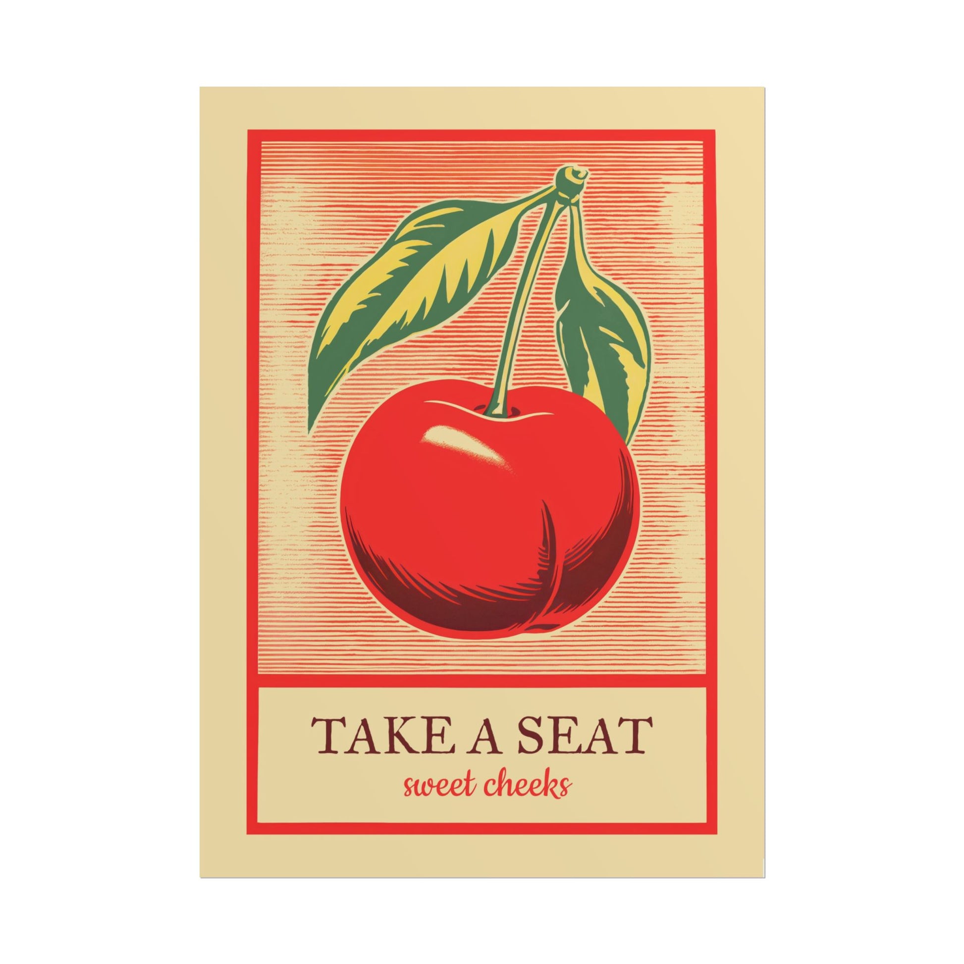 Take a Seat Sweet Cheeks Poster Funny Toilet Art Retro Bathroom Wall Art Cherry Wall Decor Fun Vintage Print Nice Bum Wall Art Vintage vibe Poster from AnnoyingSeagull