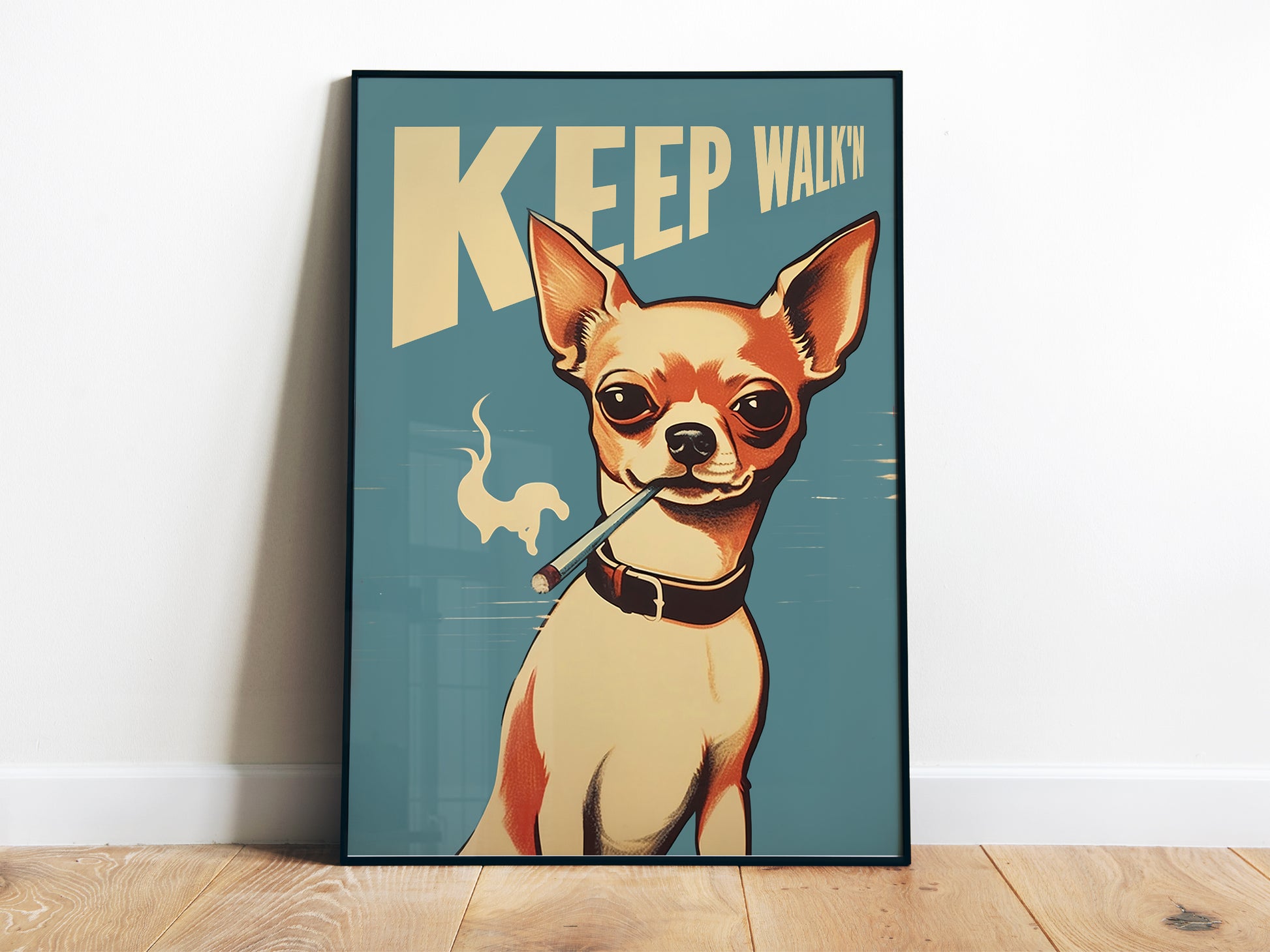 Keep Walking Poster Smoking Chihuahua Wall Art Smoking Dog Poster Retro Funny Poster Cool Dog Gift Bathroom Wall Art Vintage Entryway Poster Be aware of the dog poster  Vintage vibe Poster from AnnoyingSeagull 