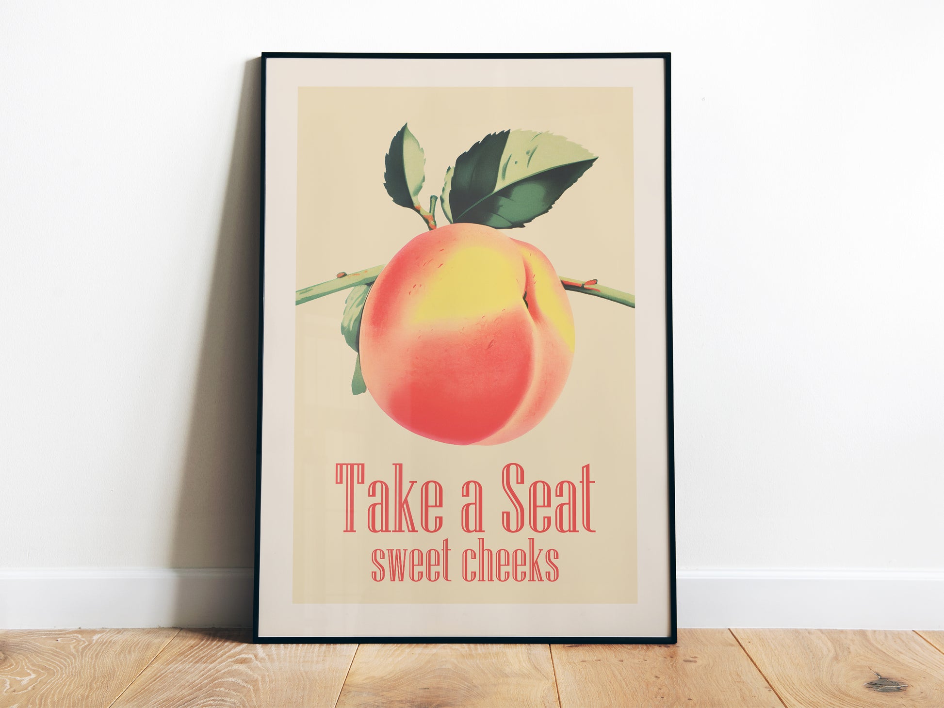 Take a Seat Sweet Cheeks Poster Funny Toilet Wall Art Poster Retro Bathroom Wall Art Peach Art Print Funny Above Toilet Decor Nice Bum Art Neutral Colours Vintage vibe Poster from AnnoyinggSeagull 