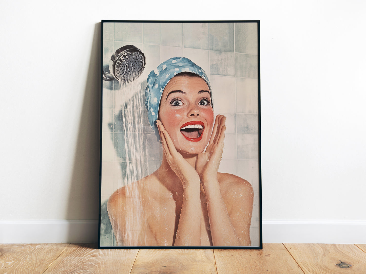 Shower Karaoke Poster Vintage Bathroom Wall Art Funny Print Retro Singing in the Shower Room Wall Decor Retro Housewife Large Posters for Guest Bathroom Decor