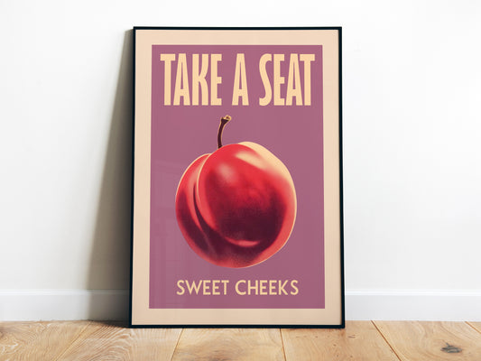 Take a Seat Sweet Cheeks Poster Funny Toilet Poster Purple Retro Bathroom Wall Art Plum Art Print Funny Above Toilet Poster Nice Bum Art Vintage Guest Bathroom Wall Decor