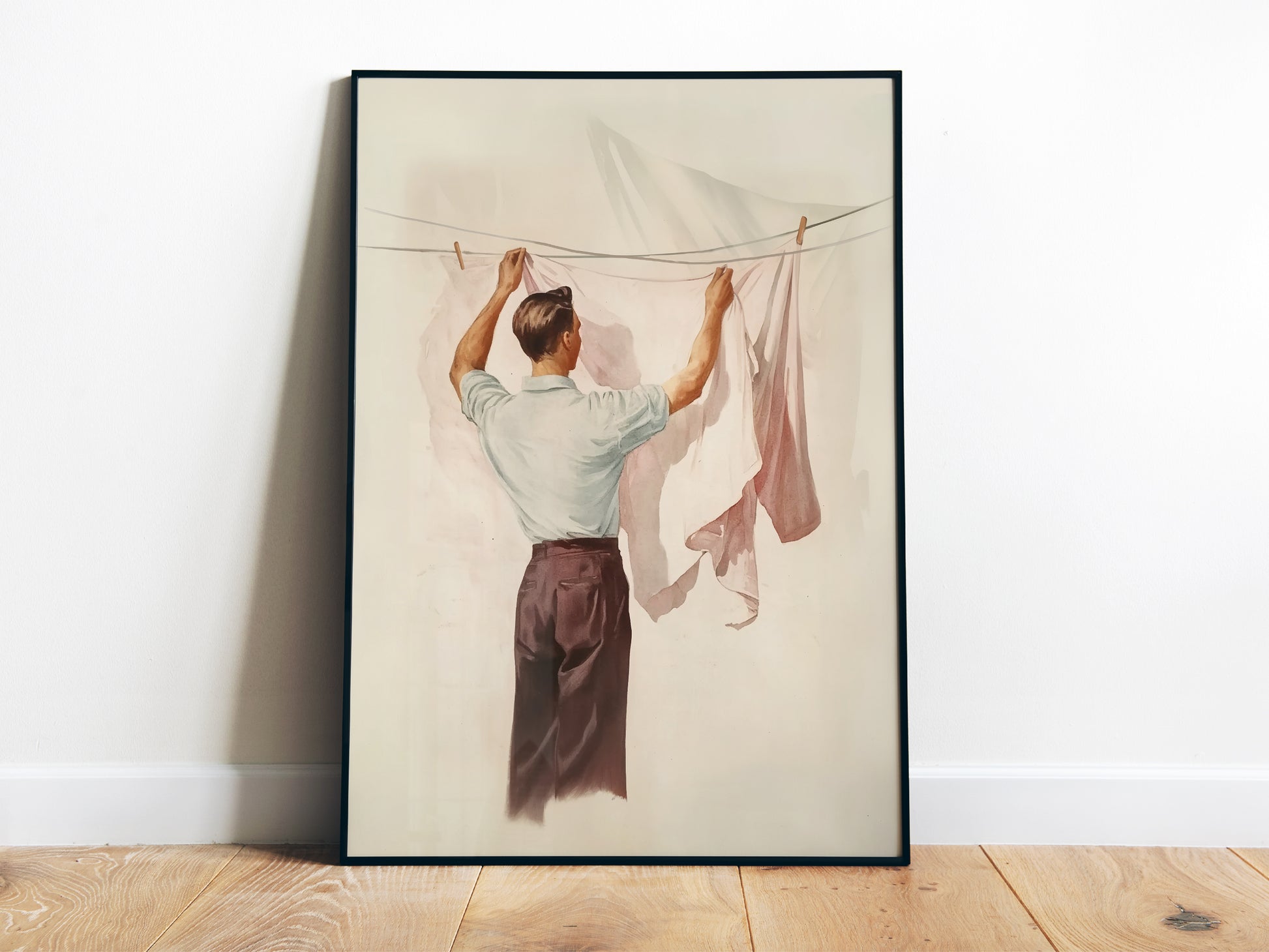 Retro Laundry Room Wall Art Art Poster Man Hanging Laundry Painting Vintage Style Poster Gift for Her Utility Room Decor Aesthetic Art Print available in multiple sizes from AnnoyingSeagull