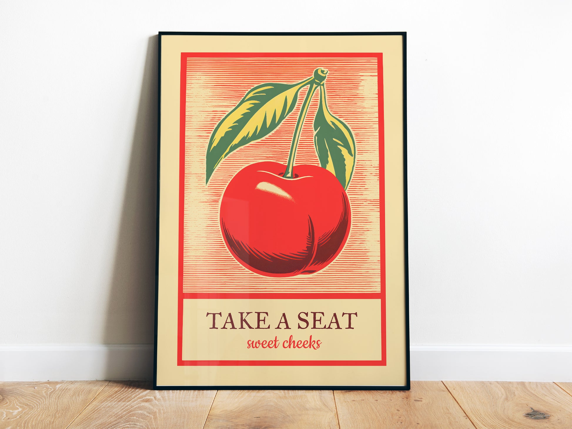 Take a Seat Sweet Cheeks Poster Funny Toilet Art Retro Bathroom Wall Art Cherry Wall Decor Fun Vintage Print Nice Bum Wall Art Vintage vibe Poster from AnnoyingSeagull