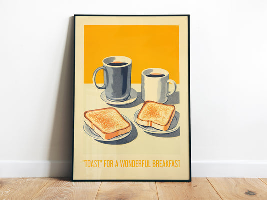 Toast for a wonderful breakfast Poster Vintage Breakfast Art Retro Food Poster Kitchen Nook Decor Kitchen Wall Art Toast Art Print Coffee Poster Minimalistic Dining Room Poster Good Morning Print