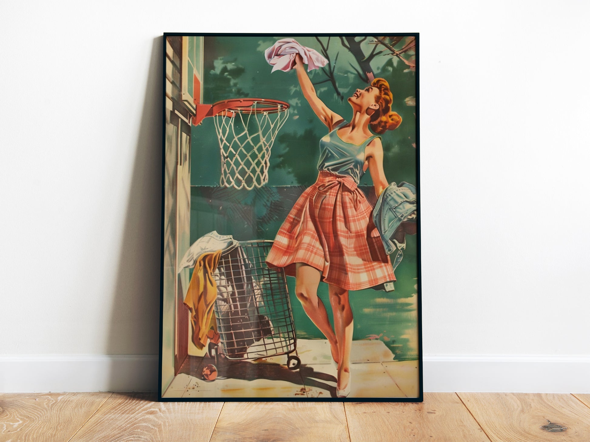 Laundry Basketball Poster Laundry Room Poster for Utility Room Wall Decor Funny Posters Laundry Day Print Retro Housewife Funny Retro Posters Laundry Basketball Poster