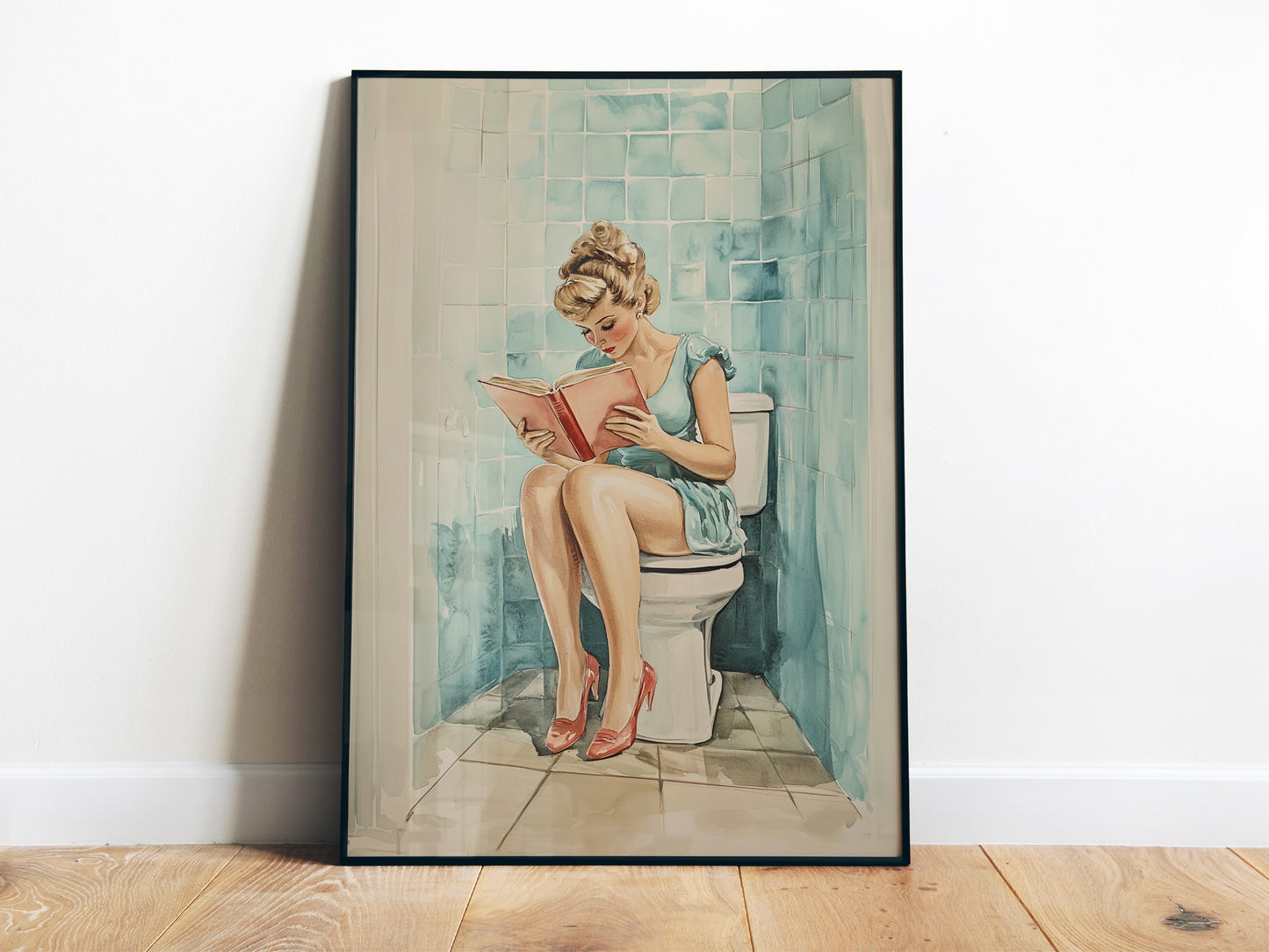 Funny Housewife Reading on a Toilet Poster Funny Toilet Poster Bathroom Wall Art Pooping Art Print Restroom Wall Art Guest Bathroom Decor Above Toilet Poster Large Vintage Bathroom Poster Watercolor 