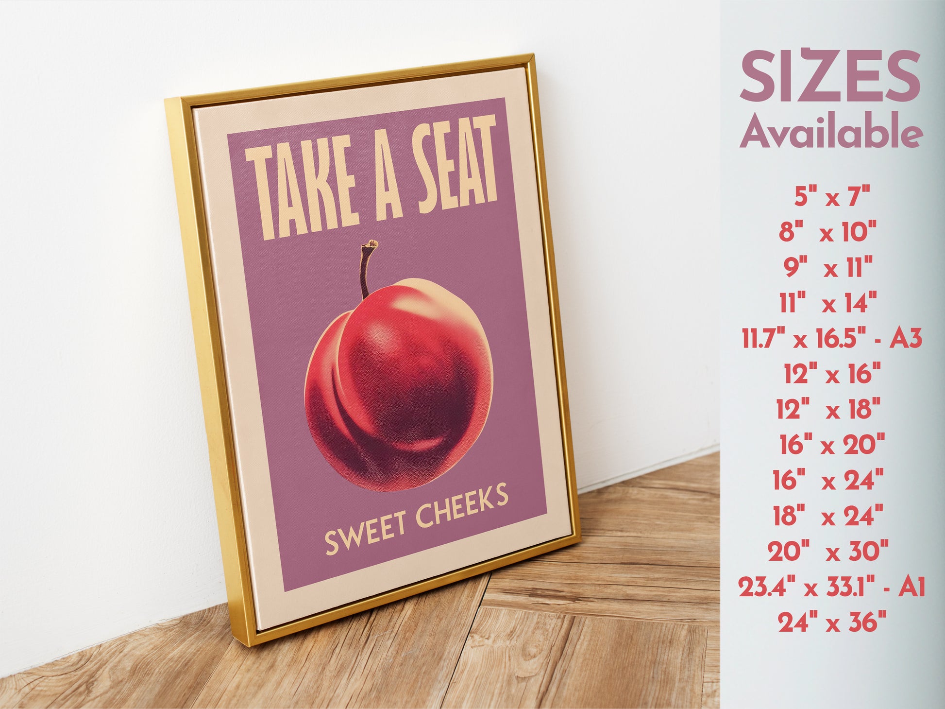 Take a Seat Sweet Cheeks Poster Funny Toilet Poster Purple Retro Bathroom Wall Art Plum Art Print Funny Above Toilet Poster Nice Bum Art Vintage Guest Bathroom Wall Decor