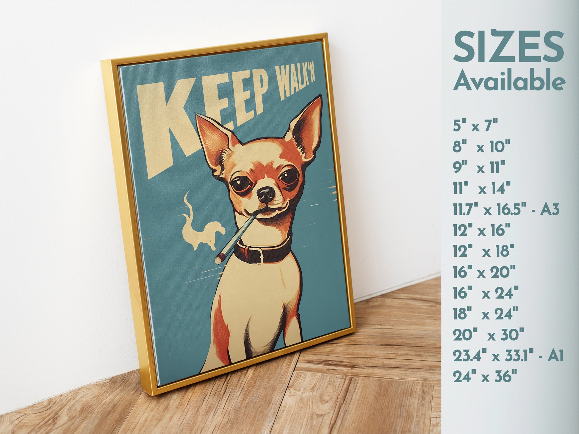 Keep Walking Poster Smoking Chihuahua Wall Art Smoking Dog Poster Retro Funny Poster Cool Dog Gift Bathroom Wall Art Vintage Entryway Poster Be aware of the dog poster  Vintage vibe Poster from AnnoyingSeagull 