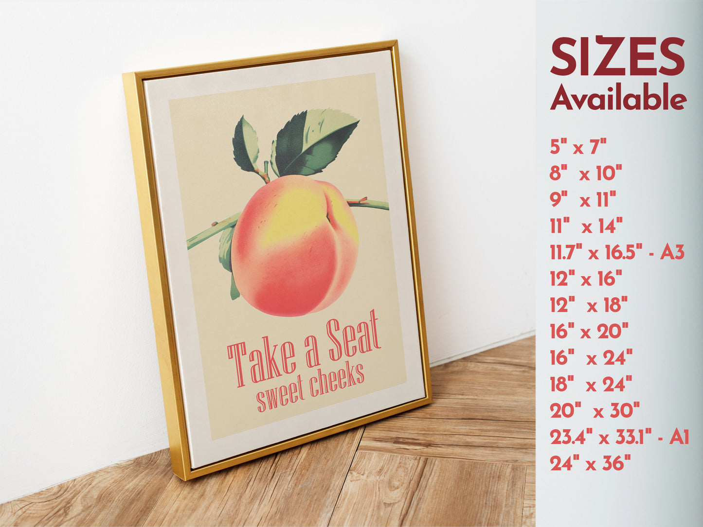 Take a Seat Sweet Cheeks Poster Funny Toilet Wall Art Poster Retro Bathroom Wall Art Peach Art Print Funny Above Toilet Decor Nice Bum Art Neutral Colours Vintage vibe Poster from AnnoyinggSeagull 