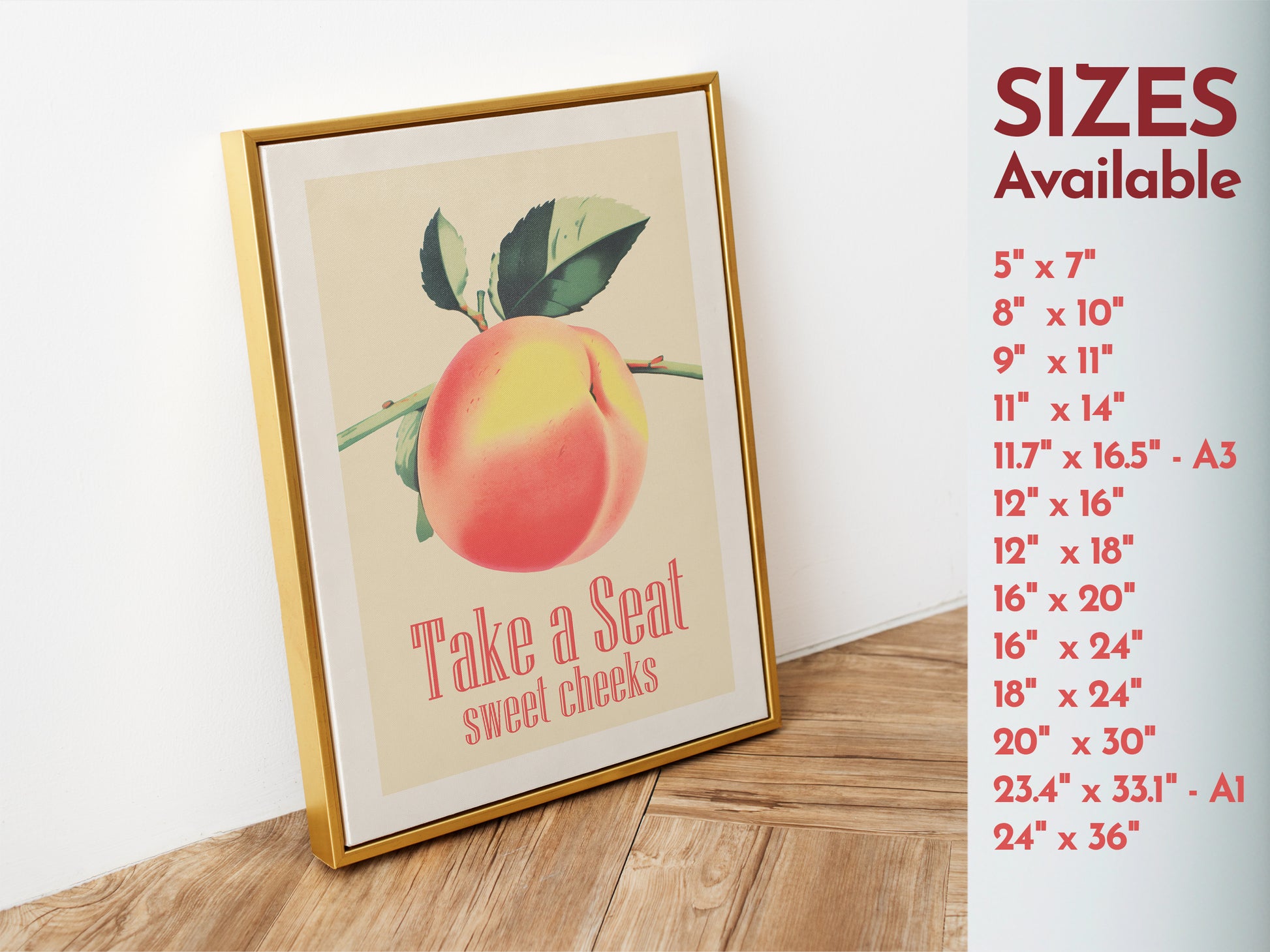 Take a Seat Sweet Cheeks Poster Funny Toilet Wall Art Poster Retro Bathroom Wall Art Peach Art Print Funny Above Toilet Decor Nice Bum Art Neutral Colours Vintage vibe Poster from AnnoyinggSeagull 