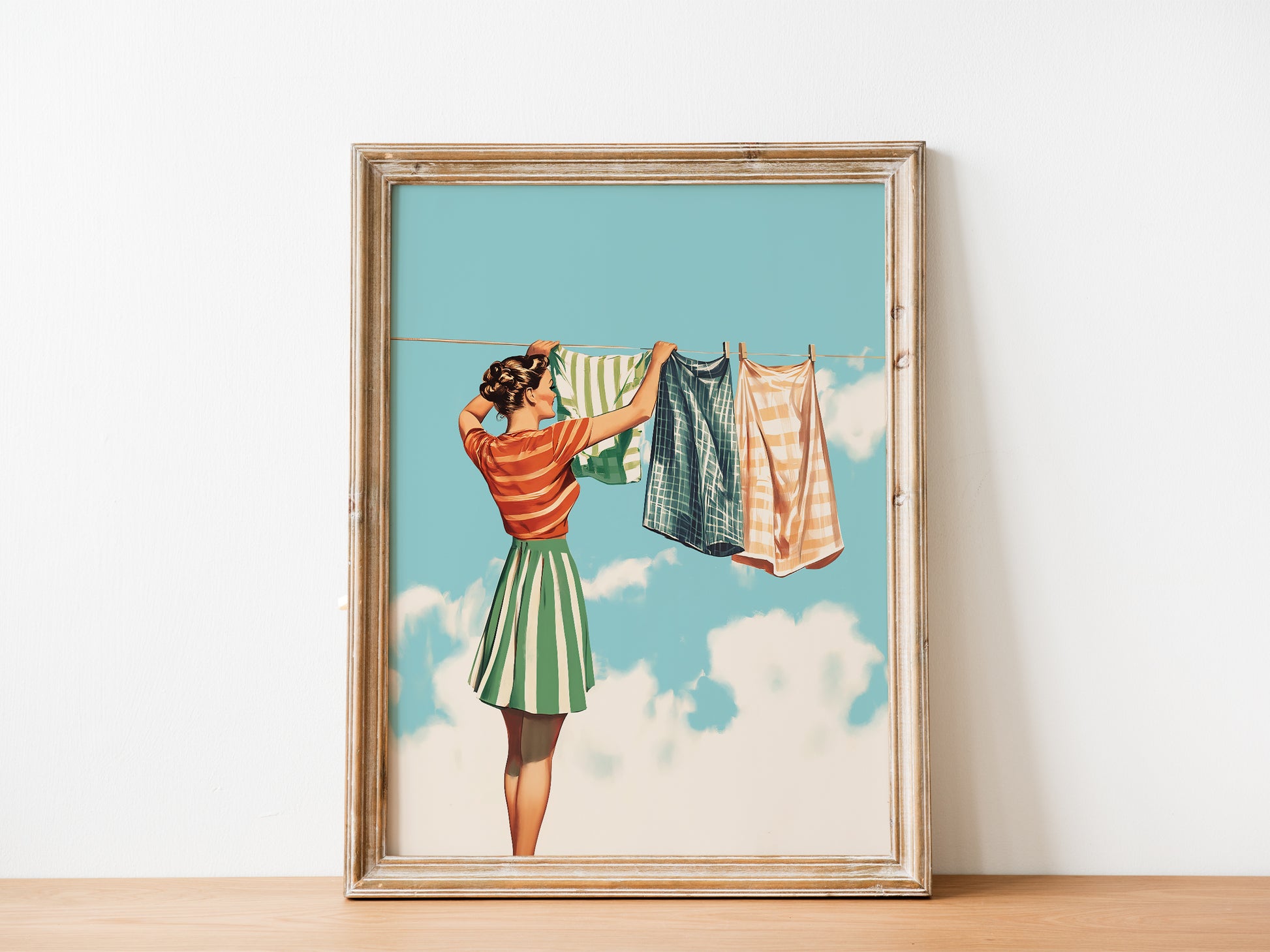 Retro Laundry Poster Blue Watercolour Large Poster for Laundry Wall Art Retro Housewife Art Print Laundry Day Poster Utility Room Decor Dressing Room Art Loads of Fun Closet Art Print Hanging Clothes