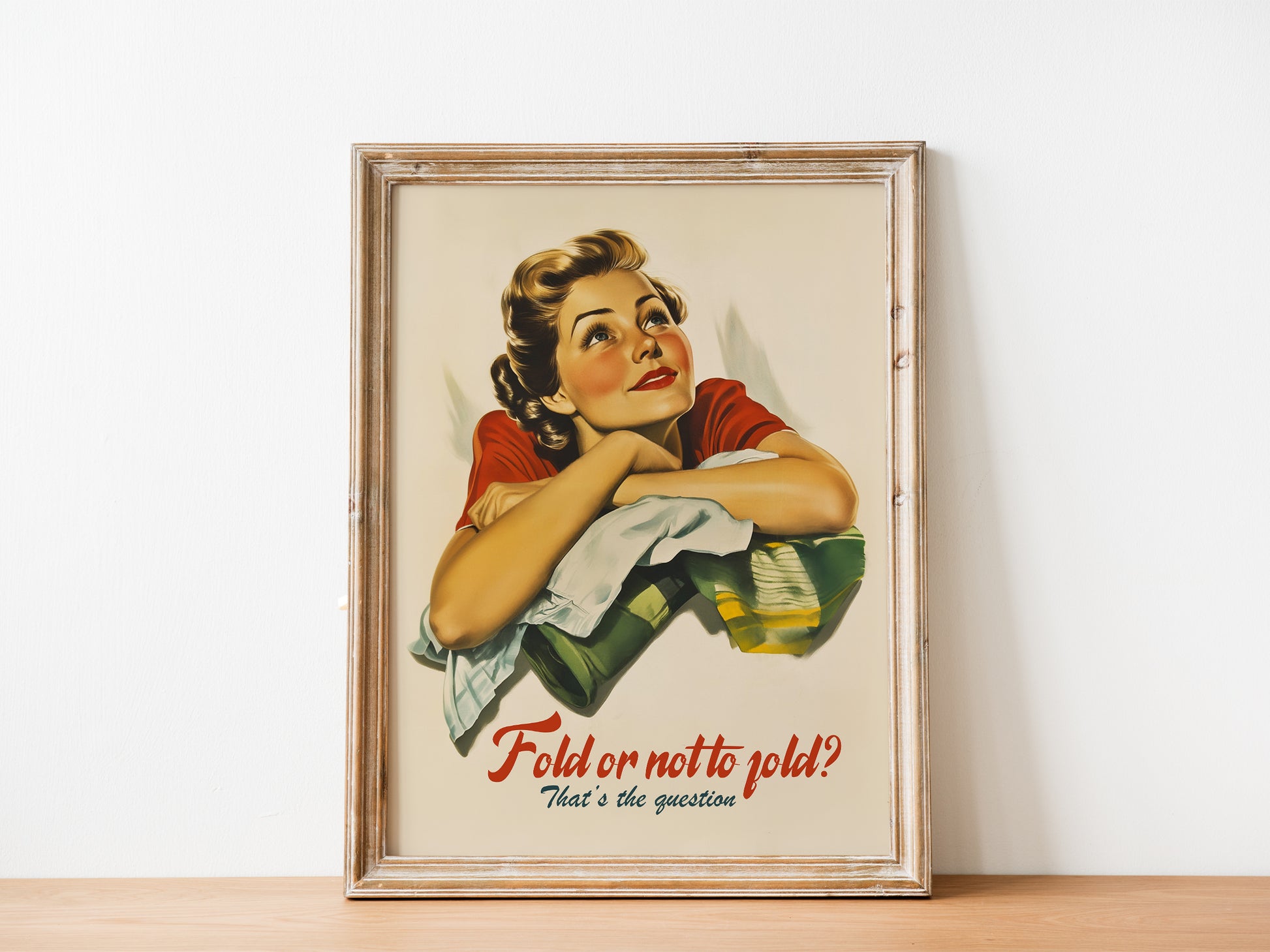 Retro Laundry Wall Art Fold or not to fold that's the question poster Funny Laundry Day Art Print Vintage Utility Room Decor Closet Art Print Happy Housewife Art Midcentury Poster 