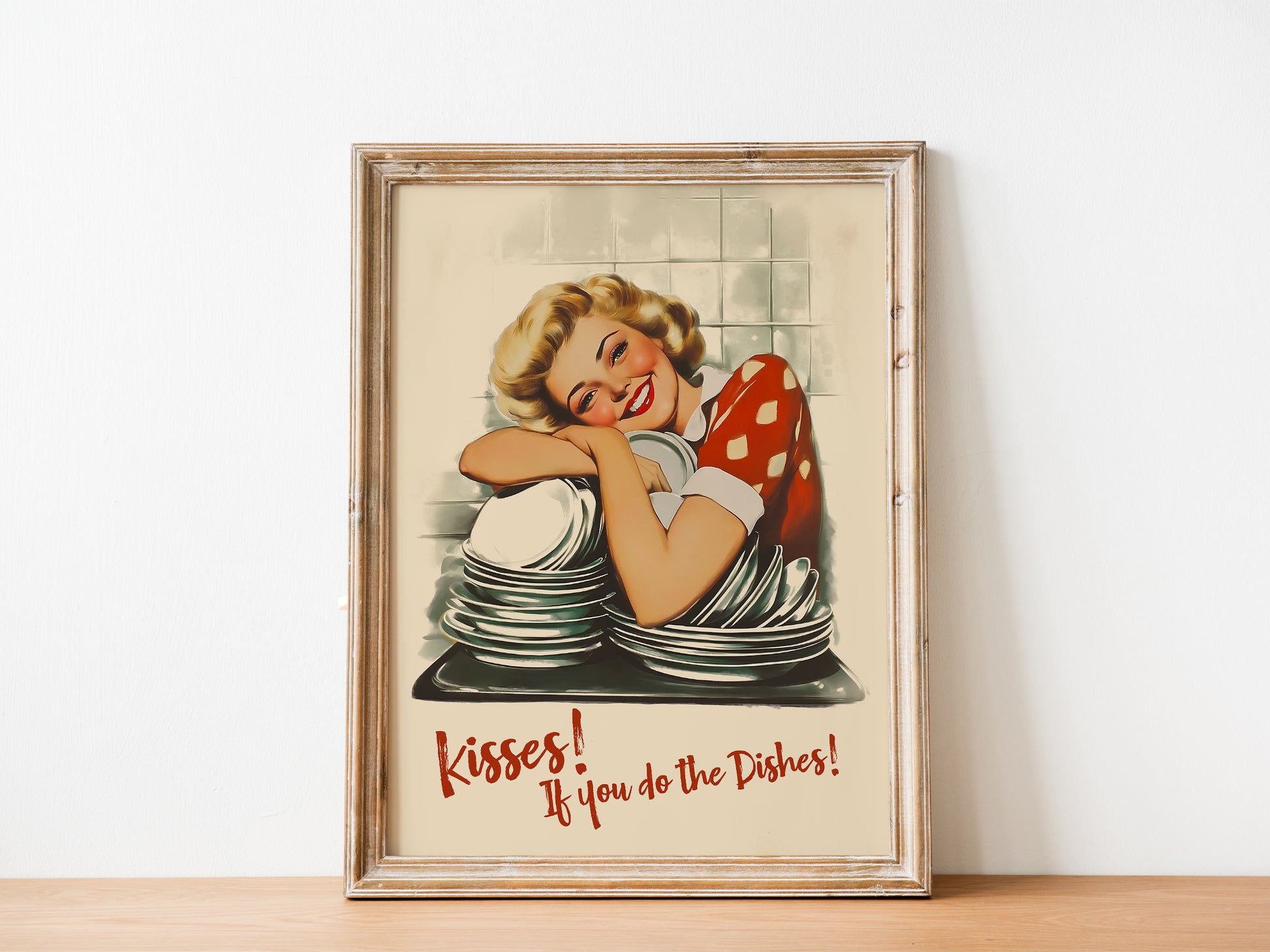 Kisses if you Do the Dishes Poster Kitchen Wall Art Funny Print Retro Housewife Art Print Kitchen Nook Decor Break Room Art Print Vintage Funny Gift For Chefs