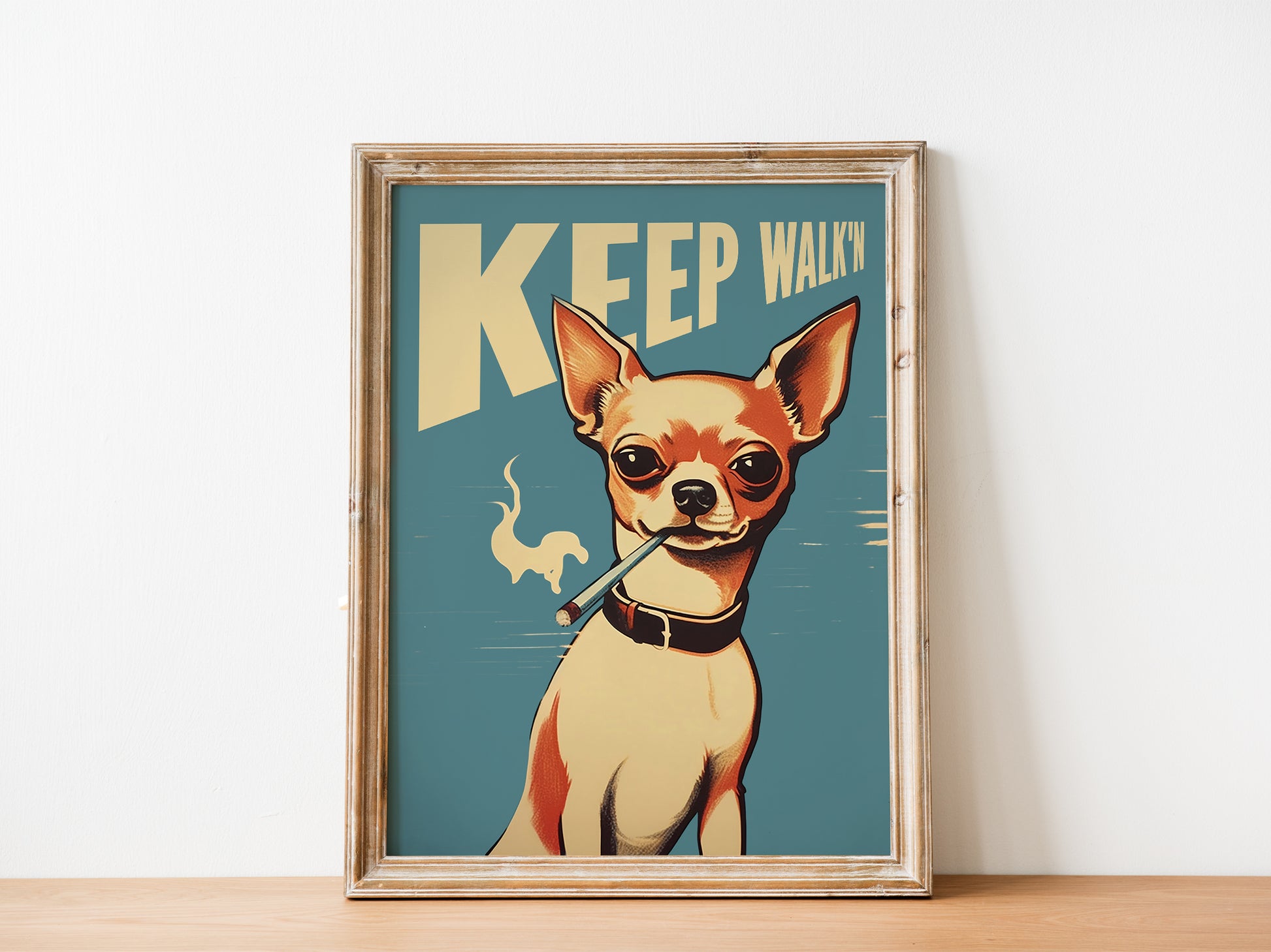 Keep Walking Poster Smoking Chihuahua Wall Art Smoking Dog Poster Retro Funny Poster Cool Dog Gift Bathroom Wall Art Vintage Entryway Poster Be aware of the dog poster  Vintage vibe Poster from AnnoyingSeagull 