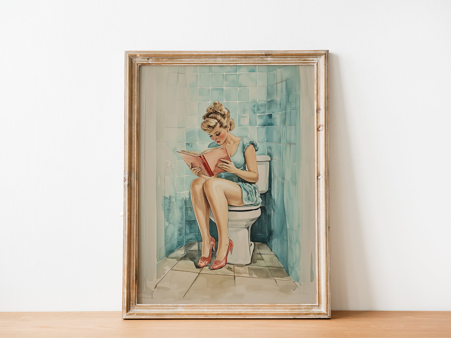 Funny Housewife Reading on a Toilet Poster Funny Toilet Poster Bathroom Wall Art Pooping Art Print Restroom Wall Art Guest Bathroom Decor Above Toilet Poster Large Vintage Bathroom Poster Watercolor