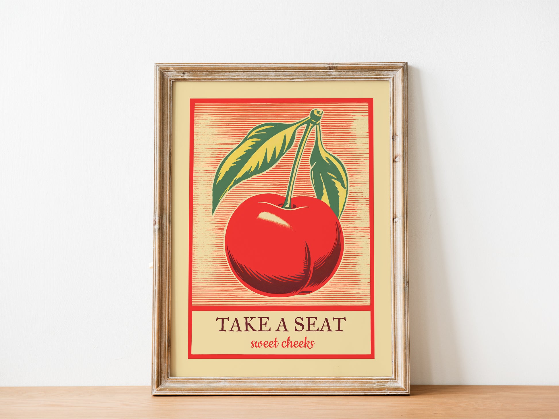 Take a Seat Sweet Cheeks Poster Funny Toilet Art Retro Bathroom Wall Art Cherry Wall Decor Fun Vintage Print Nice Bum Wall Art Vintage vibe Poster from AnnoyingSeagull