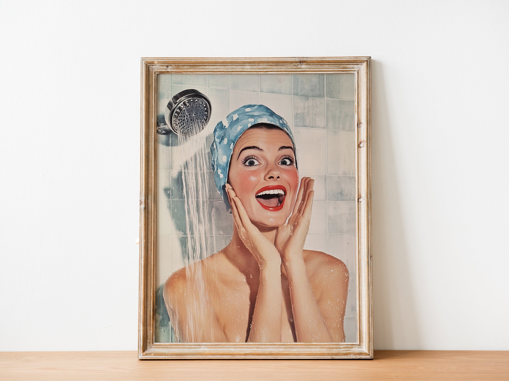 Shower Karaoke Poster Vintage Bathroom Wall Art Funny Print Retro Singing in the Shower Room Wall Decor Retro Housewife Large Posters for Guest Bathroom Decor
