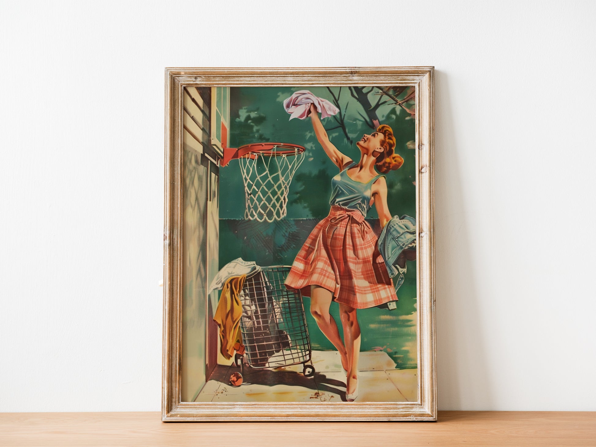 Laundry Basketball Poster Laundry Room Poster for Utility Room Wall Decor Funny Posters Laundry Day Print Retro Housewife Funny Retro Posters Laundry Basketball Poster