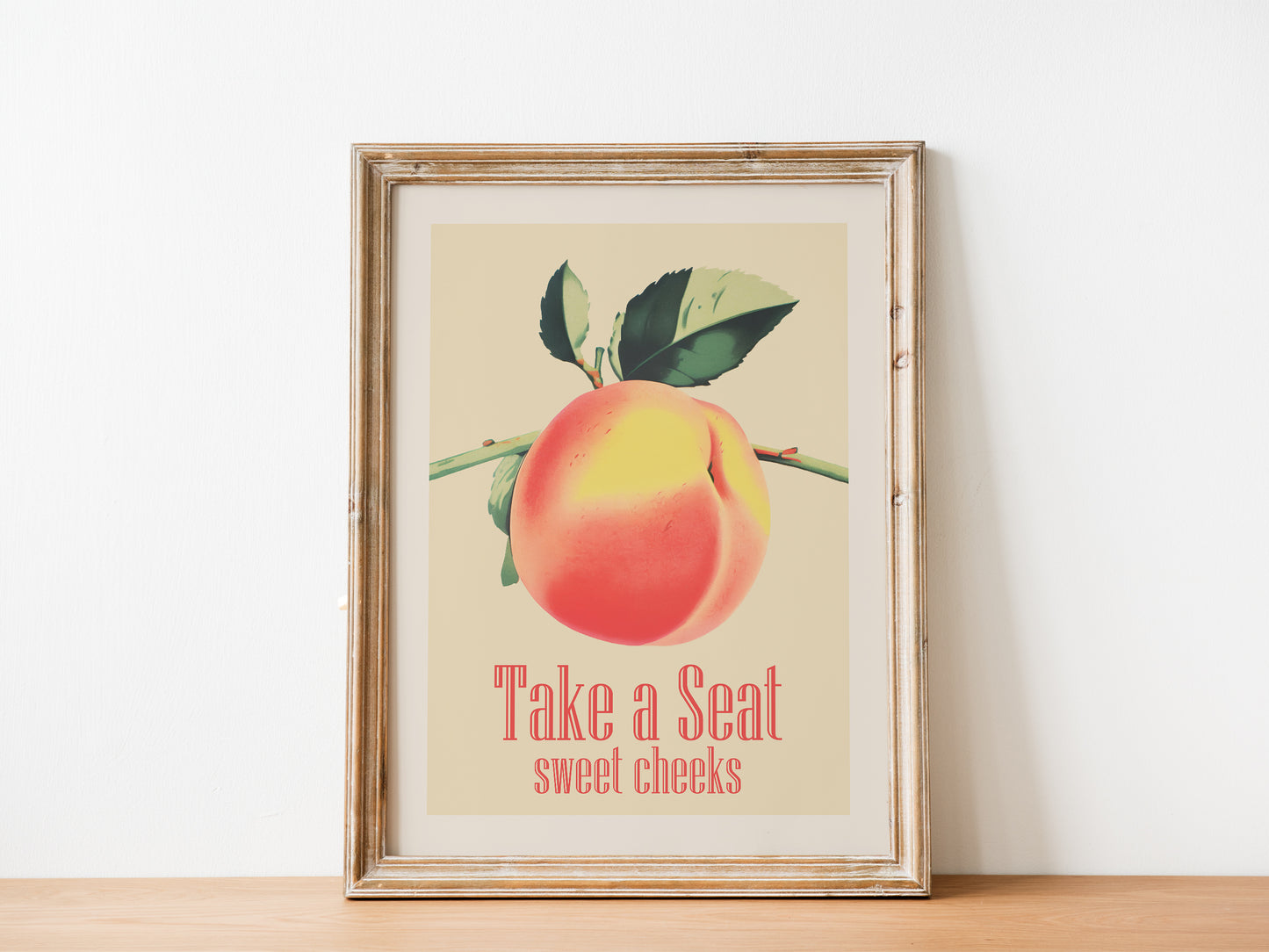 Take a Seat Sweet Cheeks Poster Funny Toilet Wall Art Poster Retro Bathroom Wall Art Peach Art Print Funny Above Toilet Decor Nice Bum Art Neutral Colours Vintage vibe Poster from AnnoyinggSeagull 