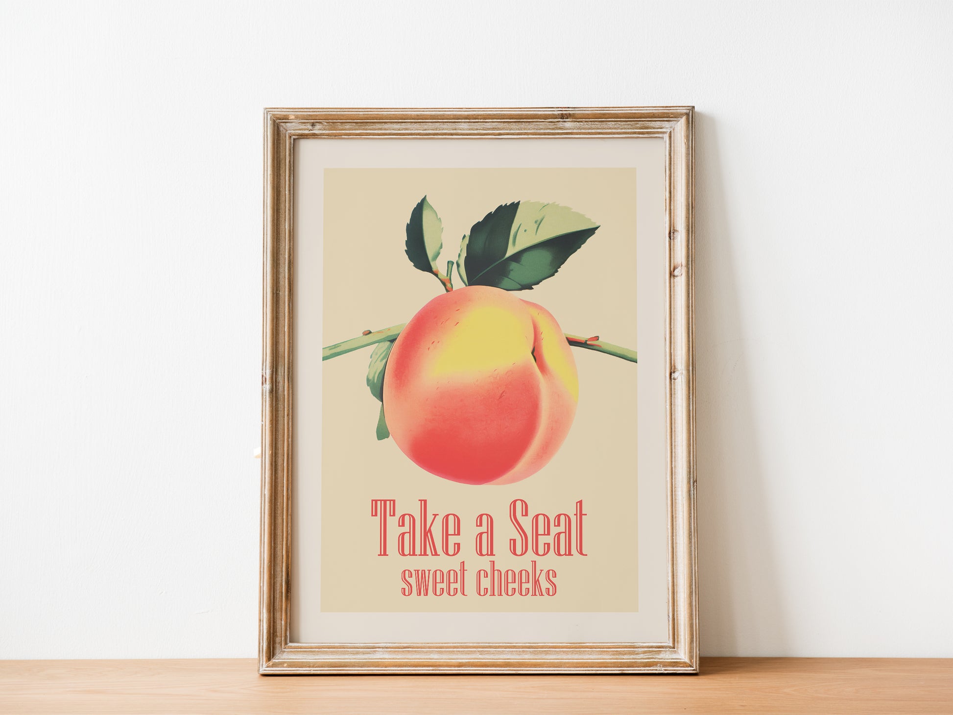 Take a Seat Sweet Cheeks Poster Funny Toilet Wall Art Poster Retro Bathroom Wall Art Peach Art Print Funny Above Toilet Decor Nice Bum Art Neutral Colours Vintage vibe Poster from AnnoyinggSeagull 
