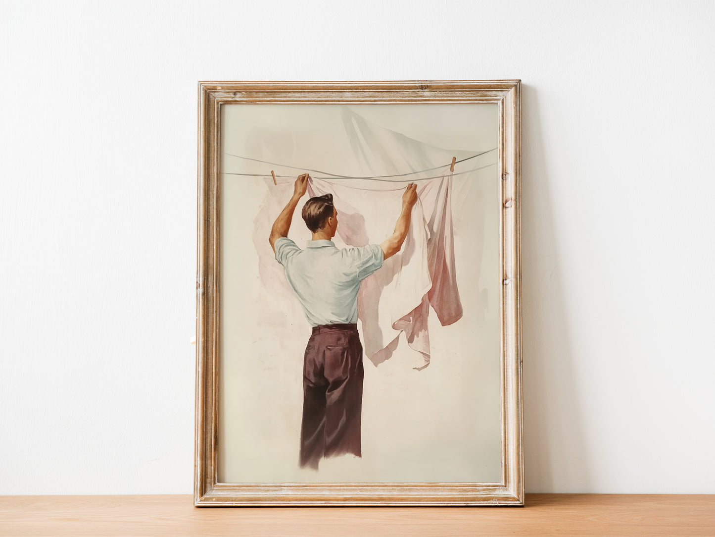 Retro Laundry Room Wall Art Art Poster Man Hanging Laundry Painting Vintage Style Poster Gift for Her Utility Room Decor Aesthetic Art Print available in multiple sizes from AnnoyingSeagull