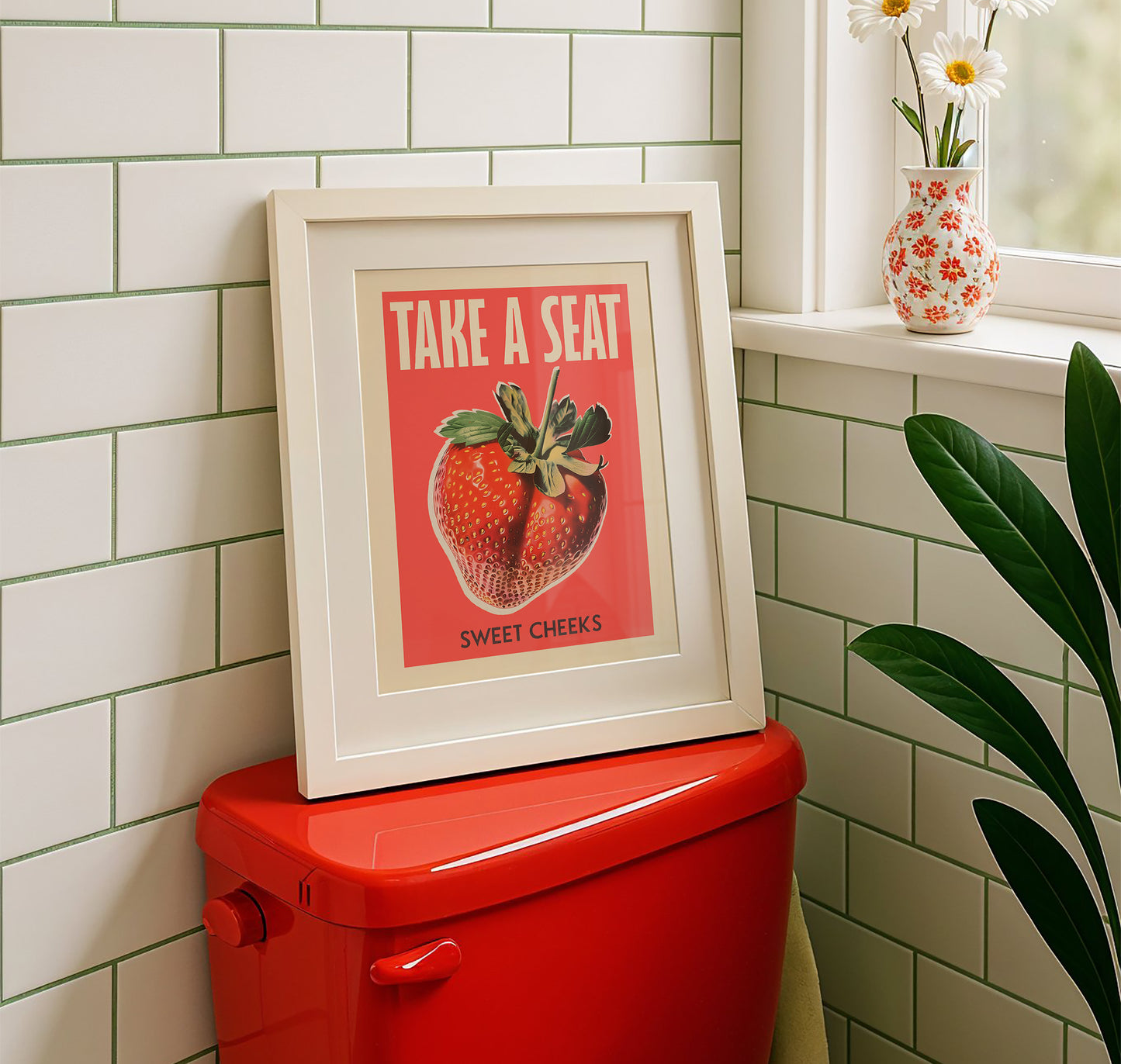 Funny Toilet Poster - Take a Seat Sweet Cheeks Strawberry