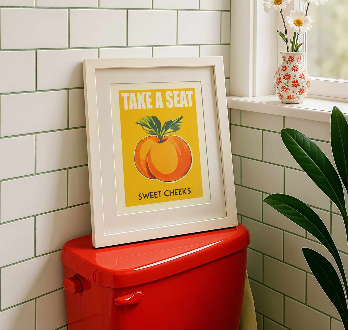 Funny Toilet Poster - Take a Seat Sweet Cheeks Apricot