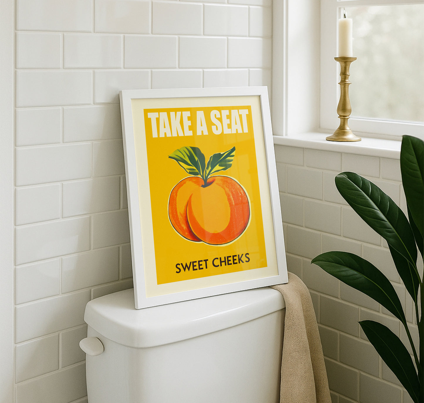 Funny Toilet Poster - Take a Seat Sweet Cheeks Apricot