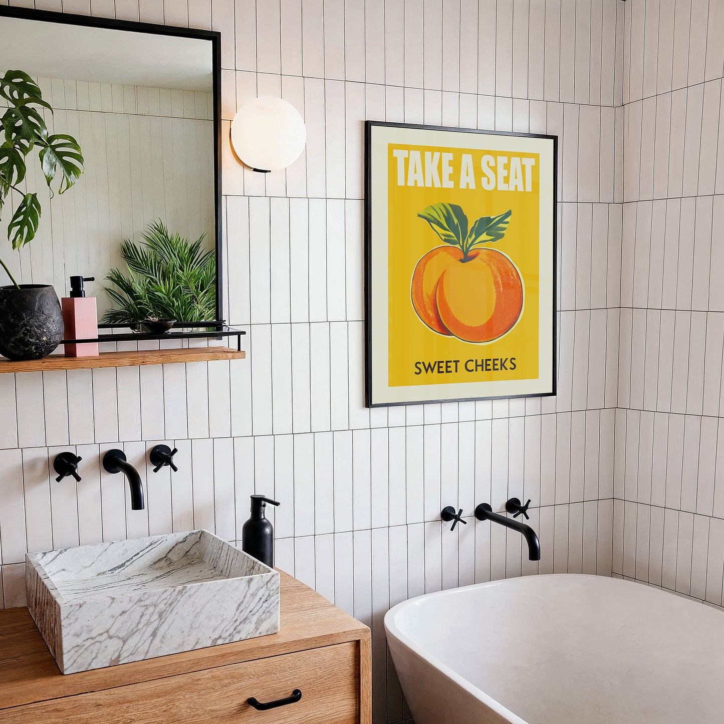 Funny Toilet Poster - Take a Seat Sweet Cheeks Apricot