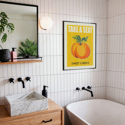 Funny Toilet Poster - Take a Seat Sweet Cheeks Apricot