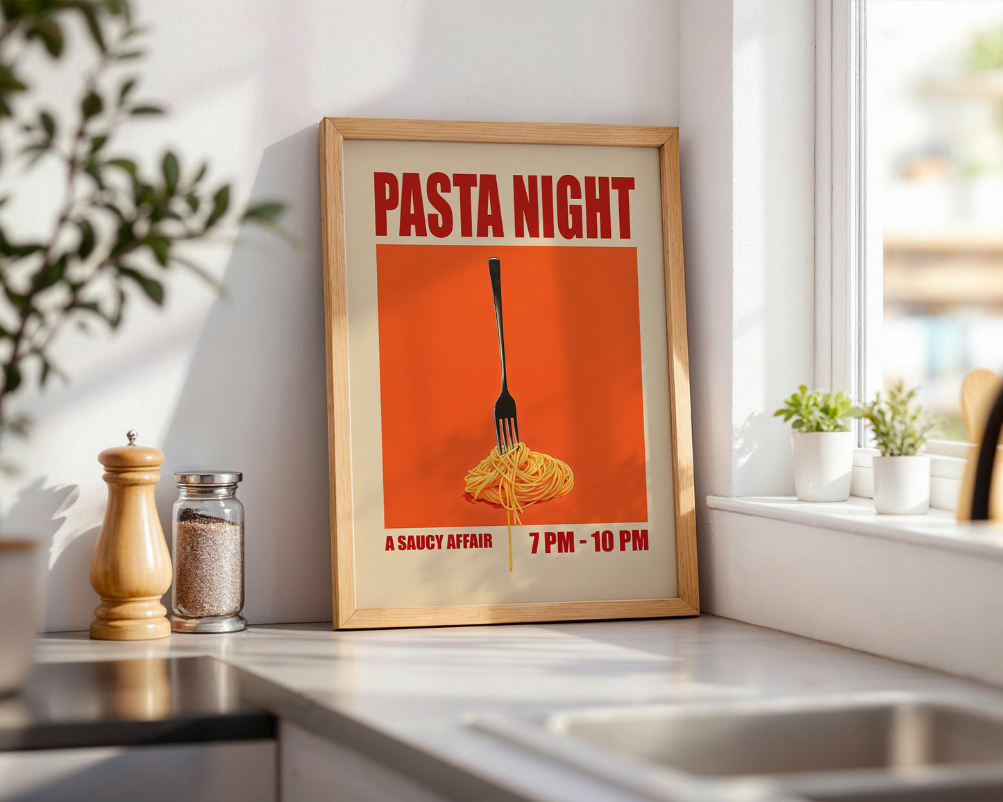 Pasta Night Poster - Retro Kitchen Wall Art