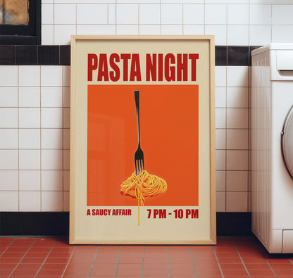 Pasta Night Poster - Retro Kitchen Wall Art