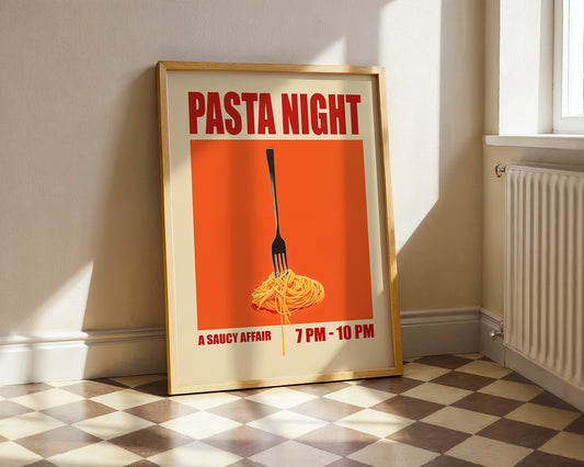 Pasta Night Poster - Retro Kitchen Wall Art