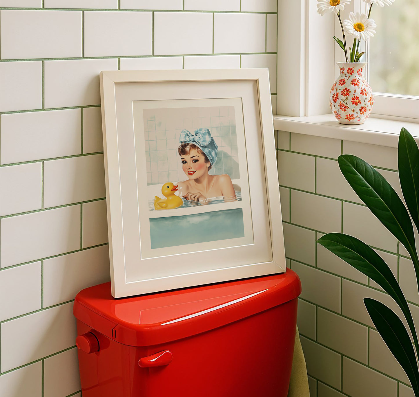 Retro Housewife in a Tub Pin Up Bathroom Poster